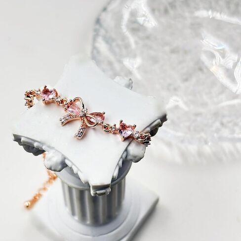 Bow Bracelet for Women Gold/Silver Adjustable Ribbon Bow Bracelet Trendy Pink Crystal Bowkot Cute Bowknot Chain Jewelry for Friends Bridesmaid Proposal (rose gold) in Saudi Arabia