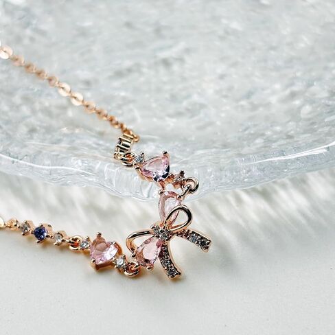 Bow Bracelet for Women Gold/Silver Adjustable Ribbon Bow Bracelet Trendy Pink Crystal Bowkot Cute Bowknot Chain Jewelry for Friends Bridesmaid Proposal (rose gold) in Saudi Arabia