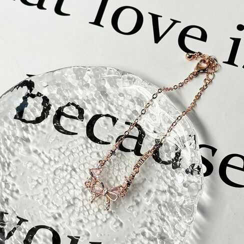 Bow Bracelet for Women Gold/Silver Adjustable Ribbon Bow Bracelet Trendy Pink Crystal Bowkot Cute Bowknot Chain Jewelry for Friends Bridesmaid Proposal (rose gold) in Saudi Arabia