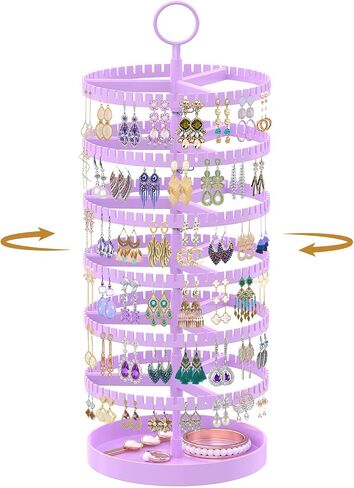 MODOWEY Rotating Earring Holder Organizer Display Tree with Metal Tray, Adjustable Plastic Stand with 342 Slots for Stud Hoop Hanger, Large Capacity Storage Rack for Women Space-Saving(6 Tier, Black) in Kuwait