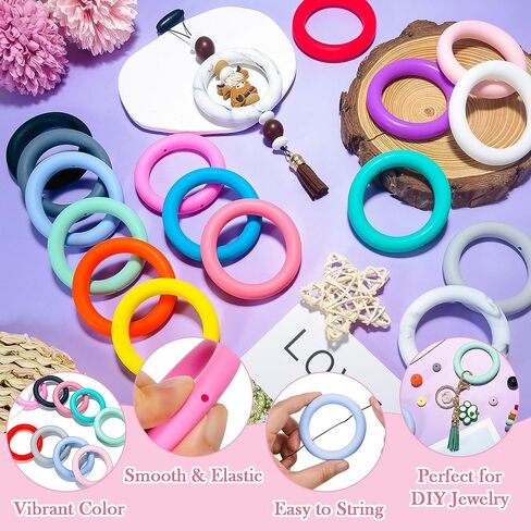 16 قطعة 65 مم سيليكون قابلة للخرز على شكل حرف O 16 لونًا حلقة سيليكون دائرية كبيرة مع فتحة 3 مم لحقيبة سلاسل المفاتيح DIY لتزيين السيارة وصنع المجوهرات in Kuwait