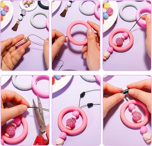 16 قطعة 65 مم سيليكون قابلة للخرز على شكل حرف O 16 لونًا حلقة سيليكون دائرية كبيرة مع فتحة 3 مم لحقيبة سلاسل المفاتيح DIY لتزيين السيارة وصنع المجوهرات in Kuwait