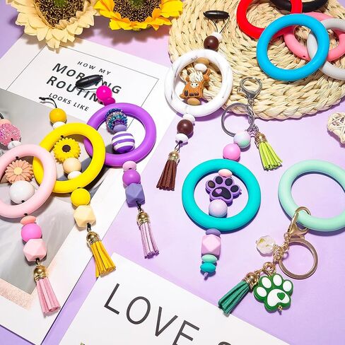 16 قطعة 65 مم سيليكون قابلة للخرز على شكل حرف O 16 لونًا حلقة سيليكون دائرية كبيرة مع فتحة 3 مم لحقيبة سلاسل المفاتيح DIY لتزيين السيارة وصنع المجوهرات in Kuwait