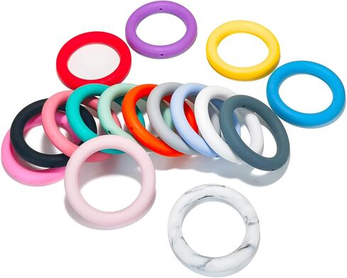 16 قطعة 65 مم سيليكون قابلة للخرز على شكل حرف O 16 لونًا حلقة سيليكون دائرية كبيرة مع فتحة 3 مم لحقيبة سلاسل المفاتيح DIY لتزيين السيارة وصنع المجوهرات in Kuwait