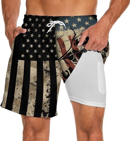 Mens Swim Trunks with Compression Liner 7 Inch Board Shorts Men Bathing Suit 2 in 1 Quick Dry Beach Swimsuits in Saudi Arabia