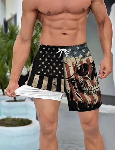 Mens Swim Trunks with Compression Liner 7 Inch Board Shorts Men Bathing Suit 2 in 1 Quick Dry Beach Swimsuits in Saudi Arabia