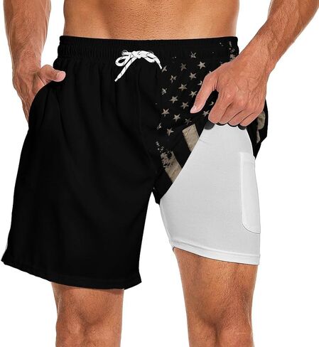 Mens Swim Trunks with Compression Liner 7 Inch Board Shorts Men Bathing Suit 2 in 1 Quick Dry Beach Swimsuits in Saudi Arabia