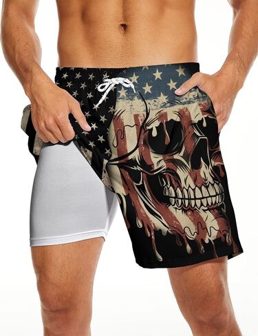 Mens Swim Trunks with Compression Liner 7 Inch Board Shorts Men Bathing Suit 2 in 1 Quick Dry Beach Swimsuits in Saudi Arabia