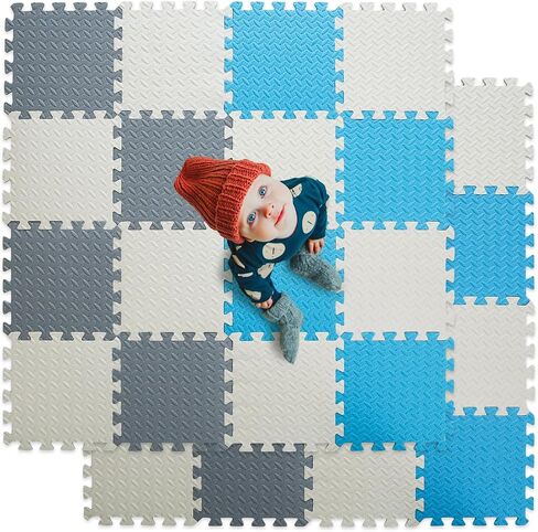 16 Tiles Foam Play Mat, Soft & Safe EVA Foam Mats for Floor, Square Play Mat, Kids Foam Puzzle Floor Mat, 47x47 Play Mat for Playpen(Dark Blue/Gray Blue/Light Blue/Blue) in Saudi Arabia