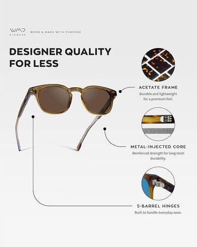 WMP Eyewear - Men's Retro Keyhole Polarized Square Sunglasses, Premium Acetate Frame with Modern Classic Design in Saudi Arabia
