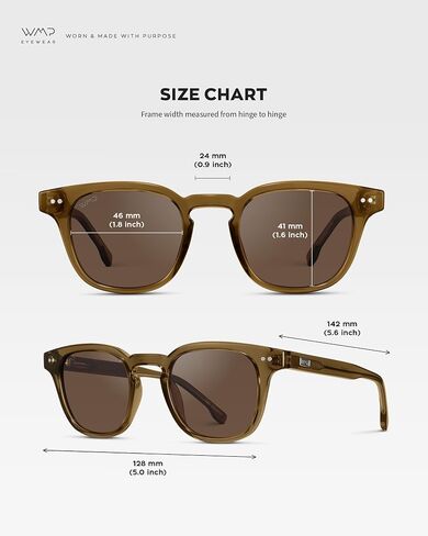 WMP Eyewear - Men's Retro Keyhole Polarized Square Sunglasses, Premium Acetate Frame with Modern Classic Design in Saudi Arabia