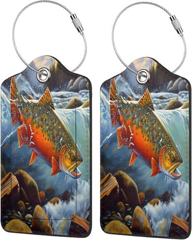 Fly Fishing 2 Pack Luggage Tags for Suitcases, Leather Tags Identifiers Privacy Cover with Steel Loop in Saudi Arabia