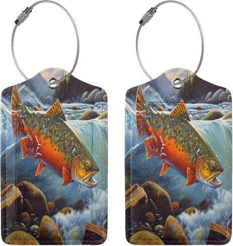 Fly Fishing 2 Pack Luggage Tags for Suitcases, Leather Tags Identifiers Privacy Cover with Steel Loop in Saudi Arabia