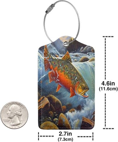 Fly Fishing 2 Pack Luggage Tags for Suitcases, Leather Tags Identifiers Privacy Cover with Steel Loop in Saudi Arabia