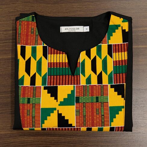 African Shirt for Men Kente Tribal Patchwork Long Sleeve Dashiki Shirt Nigerian Top Attire in Saudi Arabia