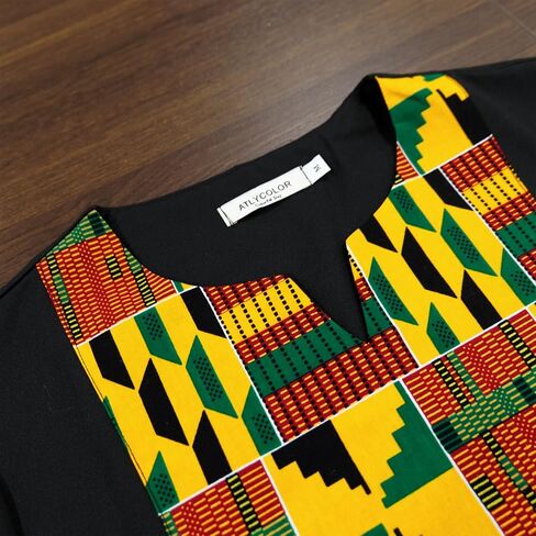African Shirt for Men Kente Tribal Patchwork Long Sleeve Dashiki Shirt Nigerian Top Attire in Saudi Arabia