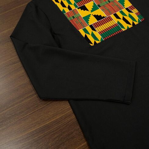 African Shirt for Men Kente Tribal Patchwork Long Sleeve Dashiki Shirt Nigerian Top Attire in Saudi Arabia