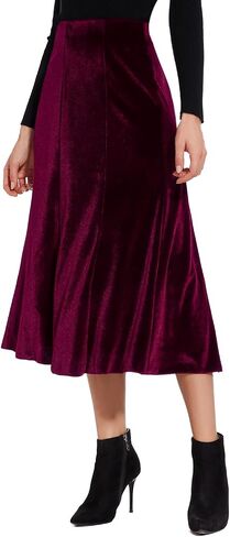 Women’s Elegant Vintage Velvet Midi Skirt Flowy 8-Panel Design in Saudi Arabia