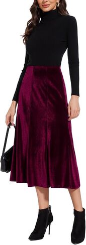 Women’s Elegant Vintage Velvet Midi Skirt Flowy 8-Panel Design in Saudi Arabia