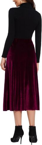 Women’s Elegant Vintage Velvet Midi Skirt Flowy 8-Panel Design in Saudi Arabia