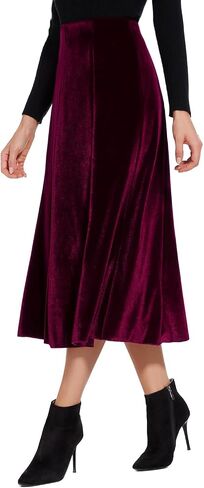Women’s Elegant Vintage Velvet Midi Skirt Flowy 8-Panel Design in Saudi Arabia