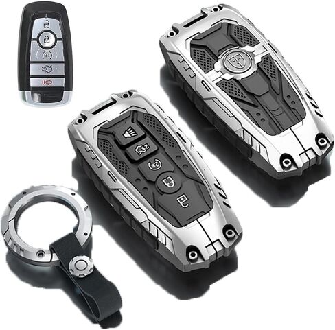 Heavy Metal Key Fob Cover for Ford, Key Fob Case Protector with Keychain Suit for Ford Explorer Fusion Escape Edge Expedition F150 F250 F350 F450 F550 Maverick Mustang 3/4/5 Buttons (A-Black) in Kuwait