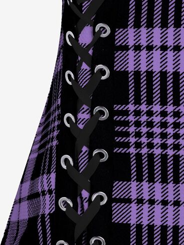 ROSE GAL Womens Plus Size Curve Lace Up Full Zipper Plaid Tank Tops Gothic Sleeveless Strap Tank Top in Saudi Arabia