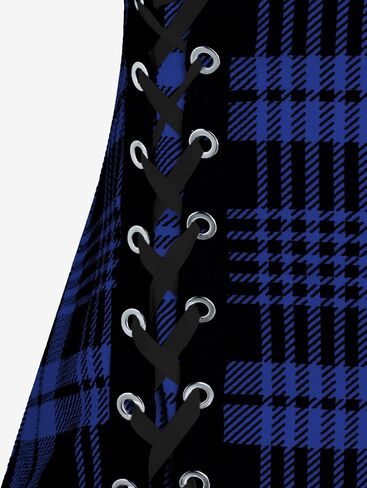 ROSE GAL Womens Plus Size Curve Lace Up Full Zipper Plaid Tank Tops Gothic Sleeveless Strap Tank Top in Saudi Arabia