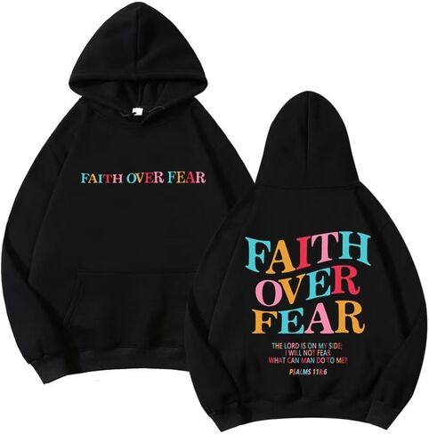 Faith Over Fear Hoodie Womens Christian Graphic Cute Hoodies Cotton Blend Sweatshirt Casual Tops in Saudi Arabia