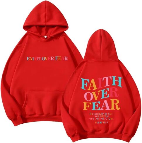 Faith Over Fear Hoodie Womens Christian Graphic Cute Hoodies Cotton Blend Sweatshirt Casual Tops in Saudi Arabia