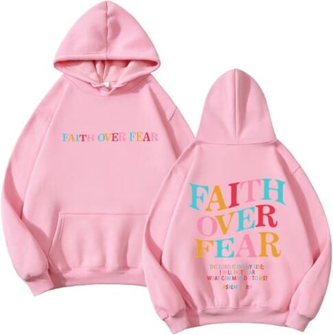 Faith Over Fear Hoodie Womens Christian Graphic Cute Hoodies Cotton Blend Sweatshirt Casual Tops in Saudi Arabia
