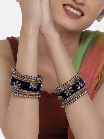 أهيلي مطابقة الأزهار المخملية الحرير الخيط chuda chura bangle مجموعة الهدية الهدية الهدية المجوهر in Kuwait