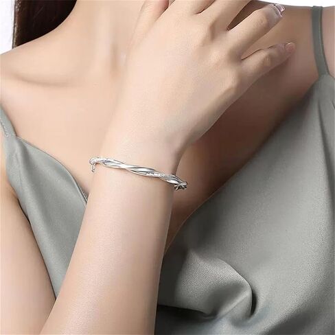 Chunky Twist Bangle Bracelet for Women Adjustable 6.5-7.6 in Small Size Bracele Jewelry Beautiful and Elegant for all Occasions in Kuwait