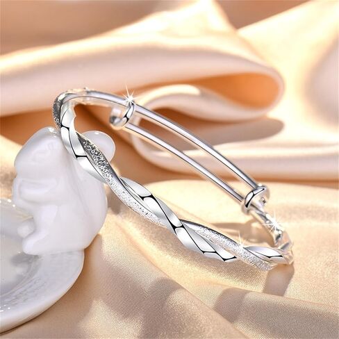 Chunky Twist Bangle Bracelet for Women Adjustable 6.5-7.6 in Small Size Bracele Jewelry Beautiful and Elegant for all Occasions in Kuwait