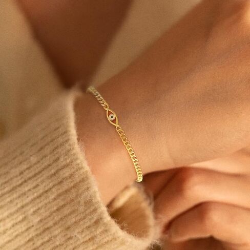 ASCOMY Gold Bracelets for Women 14K Gold/Silver Plated Bracelets Pearl Link Devil's Eye Charm Heart Bracelet Cubic Zirconia Leaf Charm Oval Lock Bangle Four Clover Leaf Dainty Bracelets Gift for Her in Kuwait