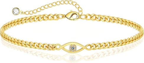 ASCOMY Gold Bracelets for Women 14K Gold/Silver Plated Bracelets Pearl Link Devil's Eye Charm Heart Bracelet Cubic Zirconia Leaf Charm Oval Lock Bangle Four Clover Leaf Dainty Bracelets Gift for Her in Kuwait