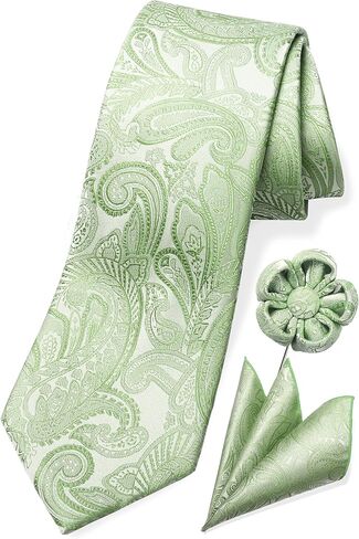 Taecmin Silver Tie علاقات رمادية فاتحة للرجال Paisley Neckties ومربعات الجيب مع دبابيس طية صدر الالكشاش لحفلات الزفاف لحفلات الزفاف in Kuwait