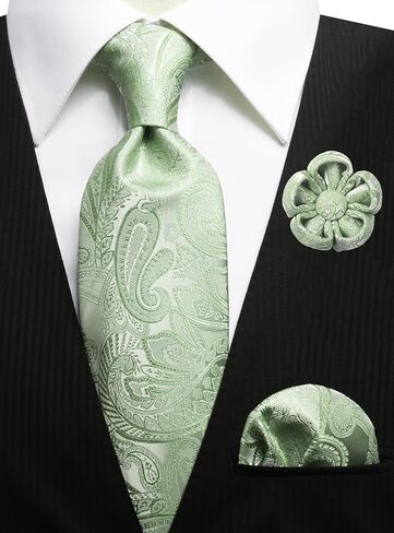 Taecmin Silver Tie علاقات رمادية فاتحة للرجال Paisley Neckties ومربعات الجيب مع دبابيس طية صدر الالكشاش لحفلات الزفاف لحفلات الزفاف in Kuwait
