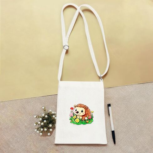 Hedgehog Mini Canvas Bag for Teens Kids Girls, Hedgehog Lovers Gift Items Things Decor Merch, Small Tote Purse with Shoulder Strap Holds Phone Wallet Keys Lipstick Coin! in Saudi Arabia