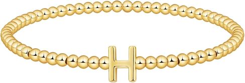 Gold Beaded Bracelets for Women, 14K Gold Plated C Initial Bracelets Trendy Strand Stretch Bracelet Dainty Gold Letter Bracelet for Women Jewelry Gifts in Saudi Arabia