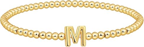 Gold Beaded Bracelets for Women, 14K Gold Plated C Initial Bracelets Trendy Strand Stretch Bracelet Dainty Gold Letter Bracelet for Women Jewelry Gifts in Saudi Arabia