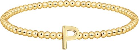 Gold Beaded Bracelets for Women, 14K Gold Plated C Initial Bracelets Trendy Strand Stretch Bracelet Dainty Gold Letter Bracelet for Women Jewelry Gifts in Kuwait