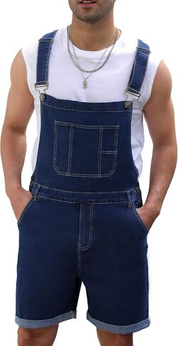 Mens Denim Shorts Bib Overall Jean Romper Casual Loose Fit Walkshort Summer Jumpsuit Coveralls with Zipper in Saudi Arabia