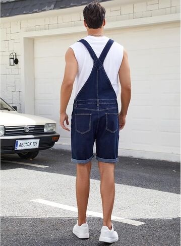 Mens Denim Shorts Bib Overall Jean Romper Casual Loose Fit Walkshort Summer Jumpsuit Coveralls with Zipper in Saudi Arabia