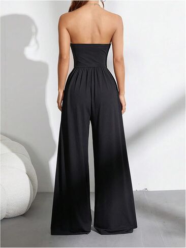 OYOANGLE Women's Strapless Jumpsuits Ruched Wide Leg Tube Romper Vacation Going Out Summer Outfits in Saudi Arabia