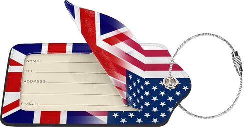 الأعلام الأمريكية والبريطانية -1 علامة أمتعة حزمة لحقيبة ، علامات الأمتعة لحقائب ، وعلامة حلقة الفولاذ المقاوم للصدأ الجلدية للرجال ، حقيبة الفتيات. in Kuwait