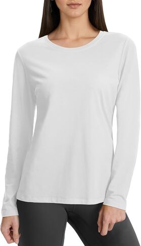 SMENG Womens Long Sleeve Shirt Cotton Crewneck Basic Tops Soft Athleisure Tshirt Fall Clothes in Kuwait
