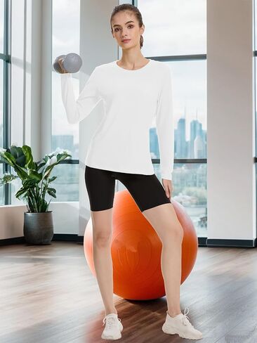 SMENG Womens Long Sleeve Shirt Cotton Crewneck Basic Tops Soft Athleisure Tshirt Fall Clothes in Kuwait