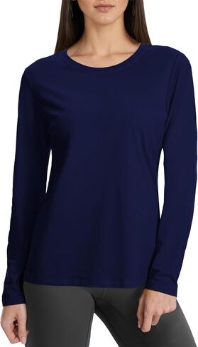 SMENG Womens Long Sleeve Shirt Cotton Crewneck Basic Tops Soft Athleisure Tshirt Fall Clothes in Kuwait