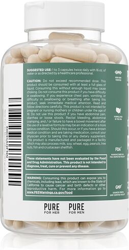 مكمل يومي لألياف قشر السيلليوم من بيور للرجال وبيور فور هير | انتظام الجهاز الهضمي ودعم صحة الأمعاء | مسحوق الألياف القابلة للذوبان، 2175 مجم لكل حصة | 250 كبسولة in Kuwait